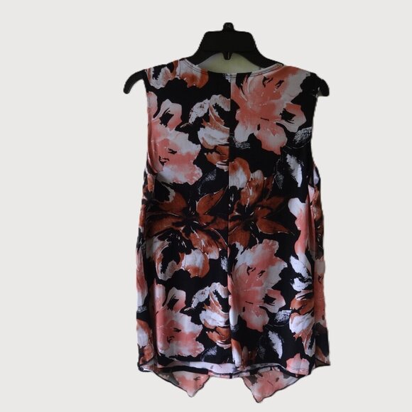 Adele & May size L sleeveless v neck top with sheer overlay, poly & spandex  VGC - Picture 2 of 15